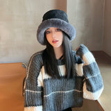 Autumn and winter thickened plush warm fisherman's hat Women's cold proof windproof earmuff hat Curled hat