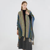 Women's retro cashmere like knitting jacquard travel cape is comfortable