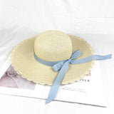 Summer Ladies Big Brim Lace Hat Sunshade Sunscreen Beach Hat Straw Hat Bow