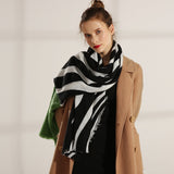 Zebra pattern patchwork scarf women's winter dual-use long shawl contrast color imitation cashmere square scarf