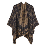 Classic plaid split shawl warm cashmere like going out party cloak in autumn and winter
