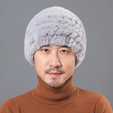 Men's ear protection hat Rex rabbit fur straw hat knitted wool hat winter