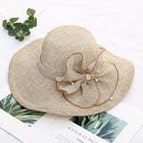 Women's summer big brim sunscreen sun hat flower rhinestone sun hat seaside cotton and linen beach hat