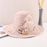 Women's summer mesh flower organza fisherman hat large brim sunscreen hat dome pot hat sun hat