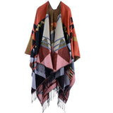 Bohemian fringed long cloak thick imitation cashmere autumn and winter travel slit shawl