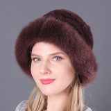 Winter warm fox fur hat Rex rabbit fur knitted hat with fox brim