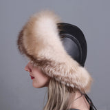 Fox Fur Grass Hat Women's Winter Thickened Warm Ear Protection Hat Leather