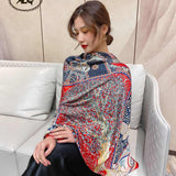 Summer simulation silk printing fortune tree scarf temperament female all-match sunscreen silk scarf tulle large shawl