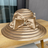 Ladies Top Hat with Diamond Buckle Bow Mesh Sun Hat Summer Sun Hat