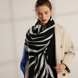 Zebra pattern patchwork scarf women's winter dual-use long shawl contrast color imitation cashmere square scarf