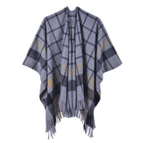 Checked scarf shawl reversible cashmere split shawl napping blanket in summer air-conditioning room