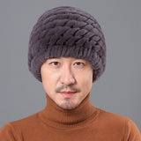 Men's ear protection hat Rex rabbit fur straw hat knitted wool hat winter