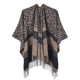 Leopard fringed scarf in autumn and winter, cashmere like split cloak in the street, dinner party tour