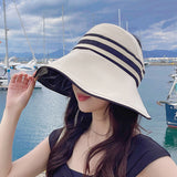Black plastic empty top hat women's large brim UV protection outdoor spring and summer travel beach sun hat