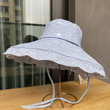 Ladies Spring Summer Beach Sweet Lace Strap Sun Hat Thin Cut Hollow Breathable Sun Hat