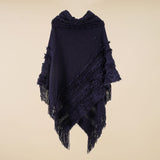 Pullover high collar solid color fur trim pearl cape cape knitted top warm lady autumn and winter