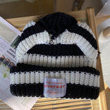 Women's autumn striped pig cat ears wool hat casual thickening warm ear protection cold hat