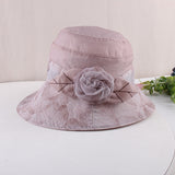 Organza flower print pot hat ladies summer thin breathable sun hat casual foldable
