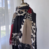 Scarf European and American print imitation cashmere shawl women's warm color tassel color matching leopard print scarf