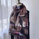 Scarf women's printed tassel shawl mid-length thickened imitation cashmere warm scarf
