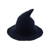 Halloween cotton yarn knitted wizard hat foldable black pointed witch hat girl wide brim costume cosplay party hat