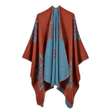 Autumn and winter long shawl dual-use travel warm double-sided cashmere flower cape