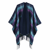 Women's classic color plaid cape with cashmere tassels thickened for warmth