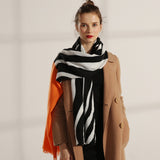 Zebra pattern patchwork scarf women's winter dual-use long shawl contrast color imitation cashmere square scarf