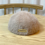 Hat female winter plush all-match rabbit fur retro beret female artist cap solid color