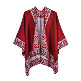 Women's reversible shawl vintage fashion jacquard split thickened warm cloak