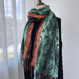 Scarf European and American print imitation cashmere shawl dual-use women's warm tassel scarf