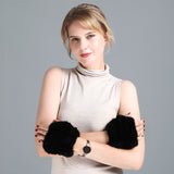 Leather gloves women's mink wool woven gloves elastic two-finger half-palm gloves winter warm wristband