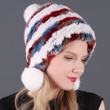 Three ball ear protecting Rex rabbit fur hat thickened warm lady fur in autumn and winter