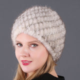 Ladies Mink Knitted Hat Women's Double Layer Warm Pineapple Hat Baotou Hat Fur Hat