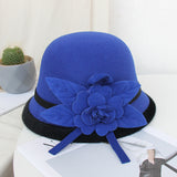 Elegant bowler hat for women Autumn and winter England vintage basin hat fashionable flowers keep warm