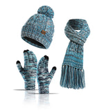 Autumn and winter new knitted wool color hat thickened scarf touch screen gloves three-piece set