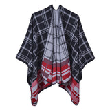 Classic plaid split shawl warm cashmere like going out party cloak in autumn and winter