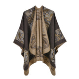 Women's scarf shawl, imitation cashmere, thickened in autumn and winter, dual-use warm keeping split cloak, camping