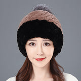 Women's Winter Rex Rabbit Fur Ball Thickened Warm All-match Ear Protection Knitted Wool Cap