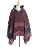 Spring Autumn Winter Herringbone Pattern Ladies Hooded Shawl Pullover Cloak