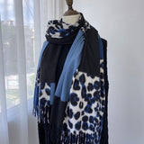 Scarf European and American print imitation cashmere shawl women's warm color tassel color matching leopard print scarf
