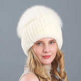 Rex Rabbit Hair Winter Hat Children's Fox Hair Thickened Warm Knitted Ear Protection Leather Straw Hat in Winter