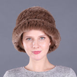 Rex rabbit fur hat women's autumn and winter trendy wool knitted curling hat dome small hat ear protection warm hat