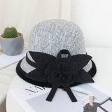 Elegant bowler hat for women Autumn and winter England vintage basin hat fashionable flowers keep warm