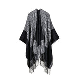 Women's rhombus tassel lengthened imitation cashmere shawl front and back can be thickened cloak