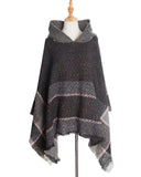 Spring Autumn Winter Herringbone Pattern Ladies Hooded Shawl Pullover Cloak