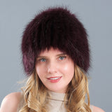 Ladies Winter Faux Fox Fur Straw Hat Wide Stripe Fur Ear Guards Keep Warm