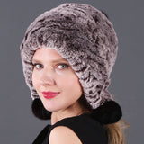 Three ball ear protecting Rex rabbit fur hat thickened warm lady fur in autumn and winter
