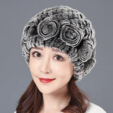 Ladies Skull Hat Knitted Pineapple Hat Real Fur Hat Natural Fur Beanie Hat