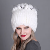 Rex rabbit fur hat warm thickening autumn and winter warm female colorful knitted hat